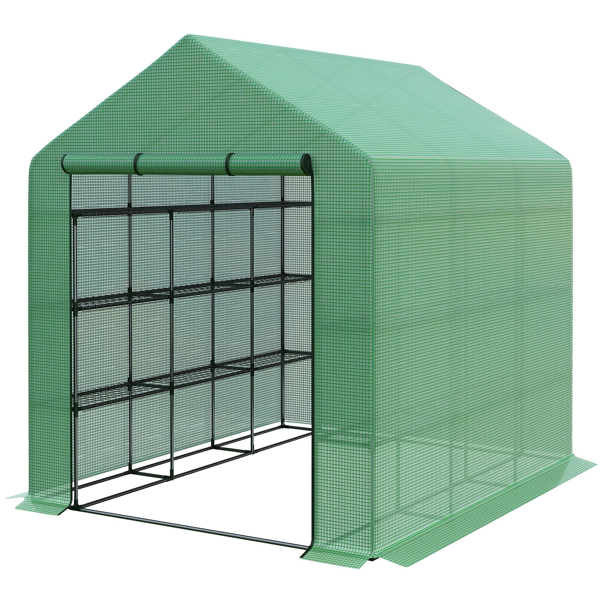 8' x 6' x 7' Portable Walk-In Greenhouse Hot House with 18 Shelves, Water/UV Resistant Weather Cover, &; Roll Up Door Walk In Greenhouses Green  at Gallery Canada