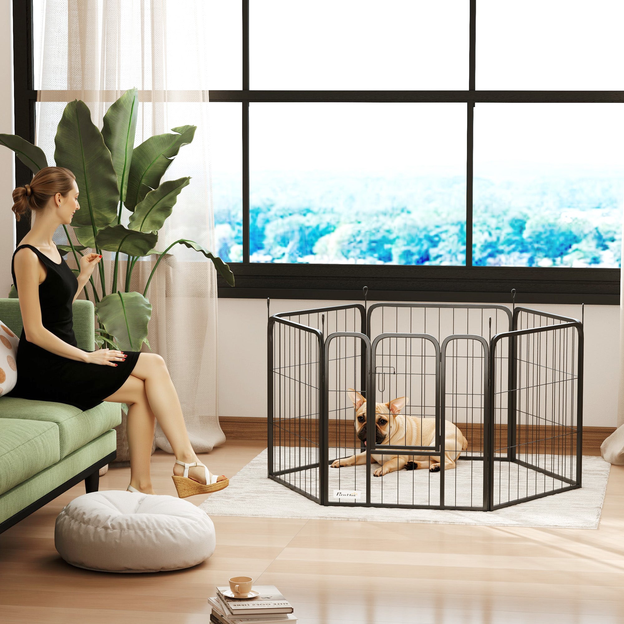 6 Panels Heavy Duty Dog Playpen Outdoor Indoor with Door &; Strap, 24