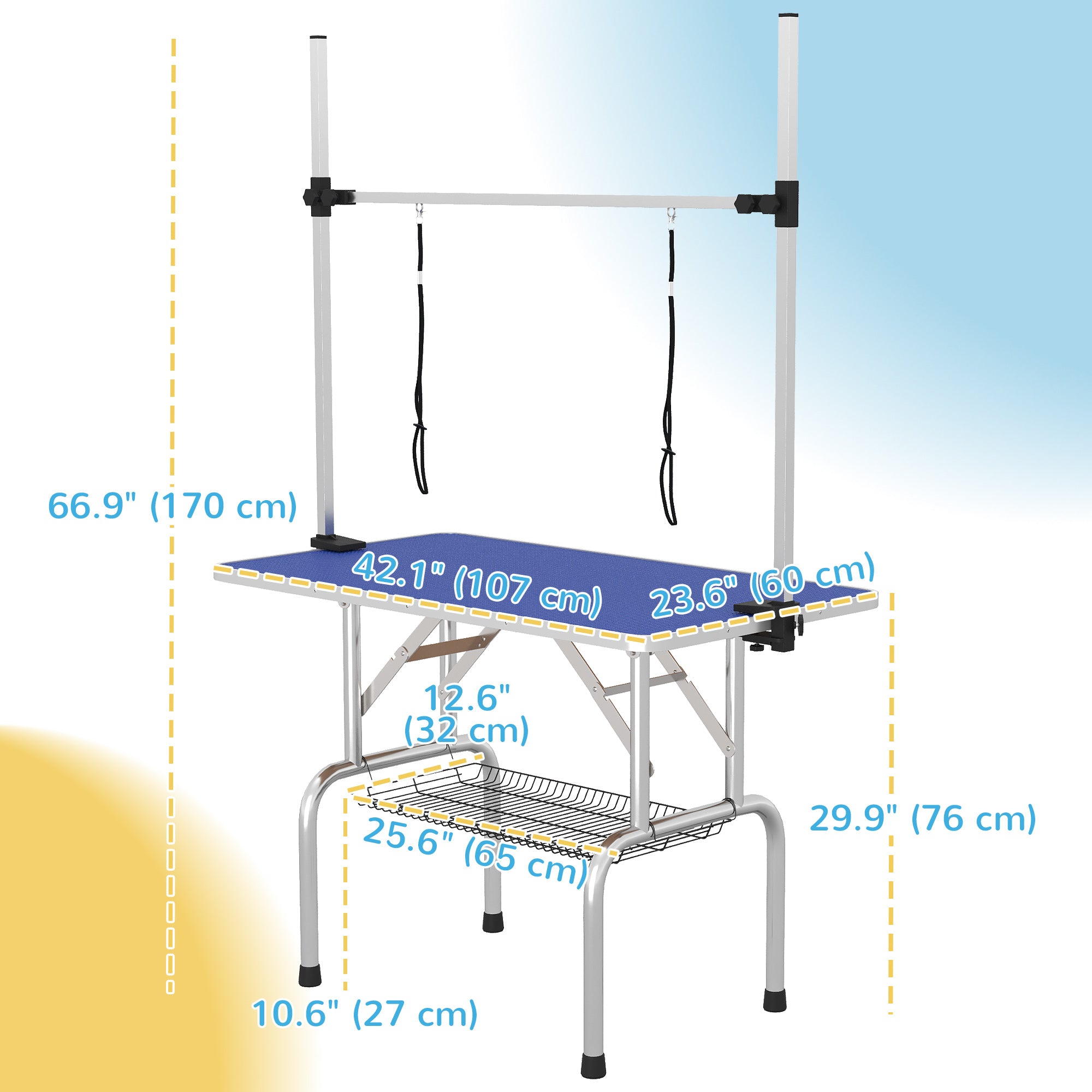 Adjustable Dog Grooming Table with 2 Safety Slings, Storage Basket, Blue Dog Grooming Tables at Gallery Canada