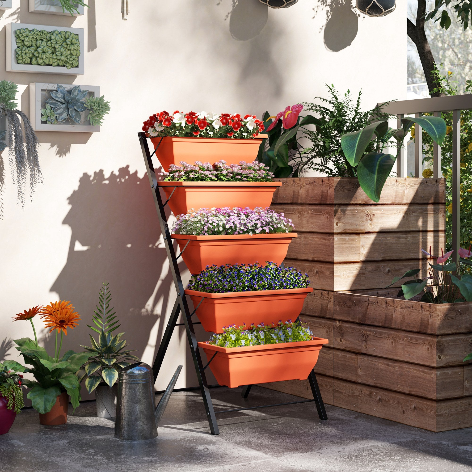 5-Tier Raised Garden Bed Plant Stand Flower Pots with Leaking Holes Red Plant Stands Red at Gallery Canada