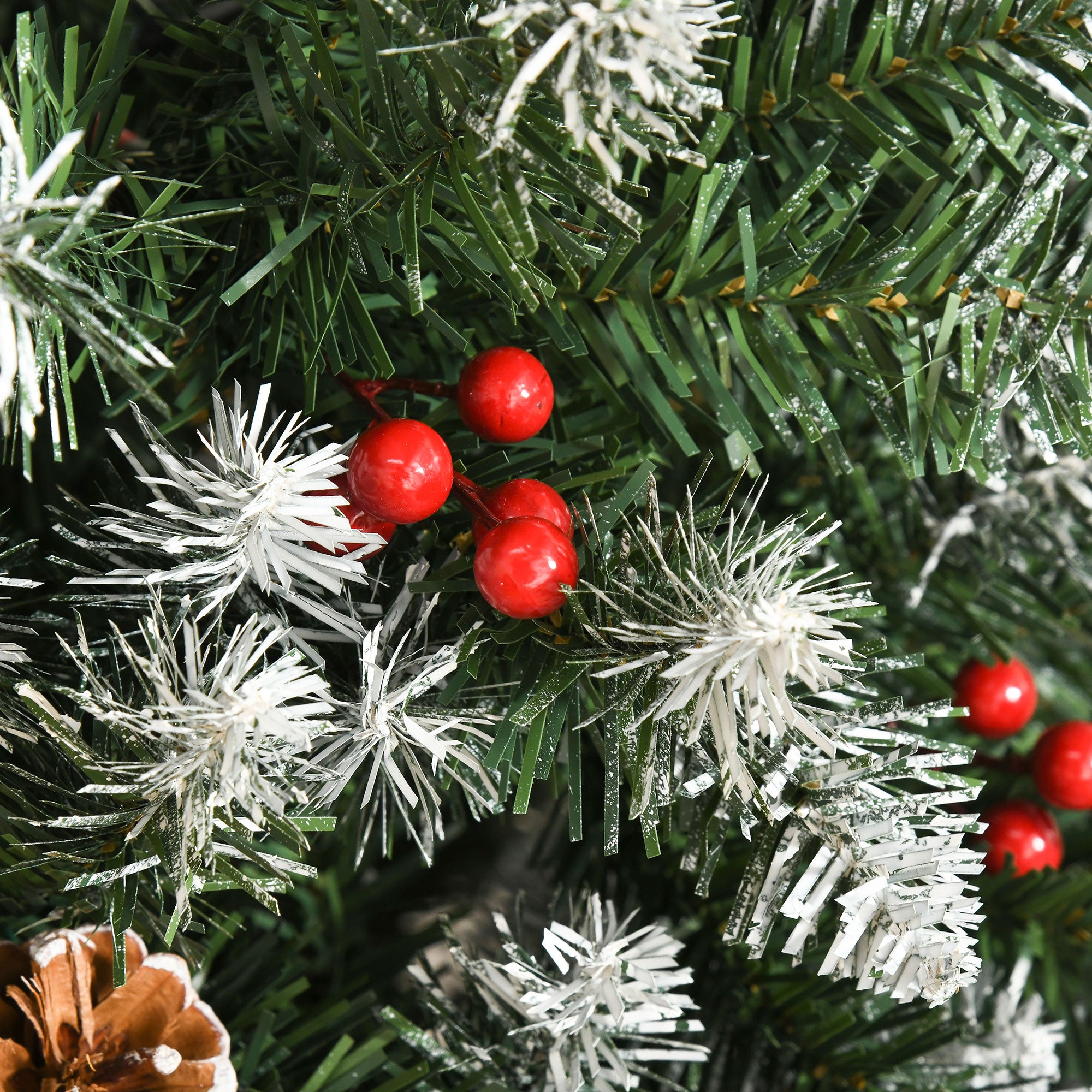 6ft Decorated Christmas Tree with Red Berries and Pine Cones, Flocked Christmas Tree with Pencil Shape, Green Flocked Christmas Trees   at Gallery Canada