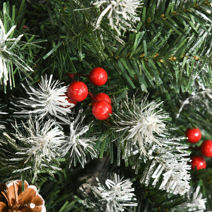 6ft Decorated Christmas Tree with Red Berries and Pine Cones, Flocked Christmas Tree with Pencil Shape, Green Flocked Christmas Trees   at Gallery Canada