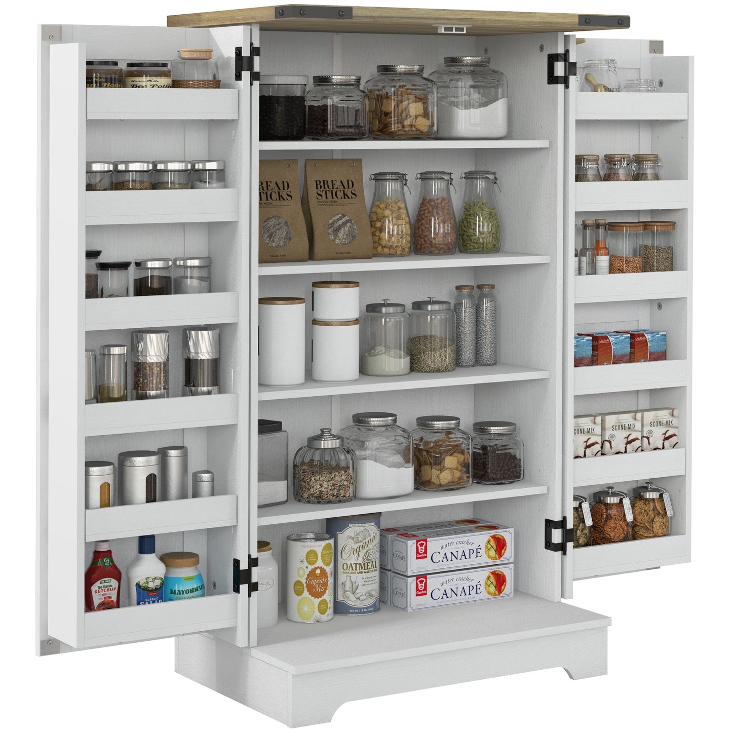 Farmhouse Kitchen Pantry Storage Cabinet, Kitchen Pantry Cabinet with Doors and Adjustable Shelves, Cream White Kitchen Pantry Cabinets   at Gallery Canada