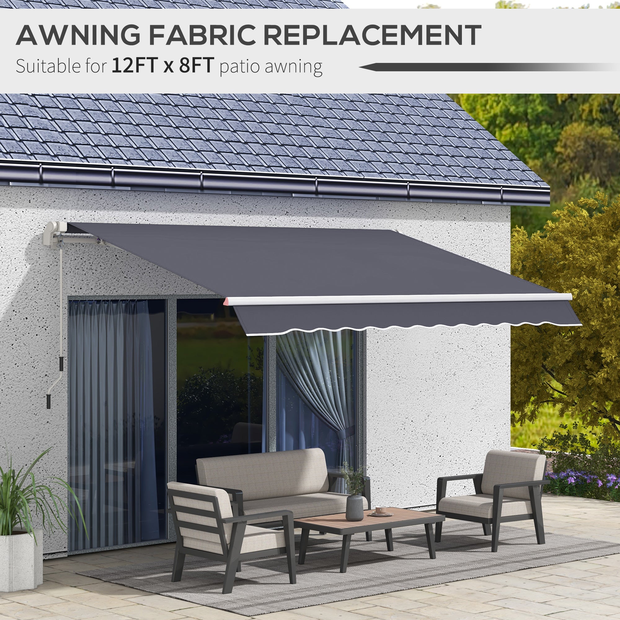 11' x 8' Outdoor Sunshade Canopy Awning Cover, Retractable Awning Fabric Replacement, UV Protection, Grey Awning Fabric Replacement at Gallery Canada