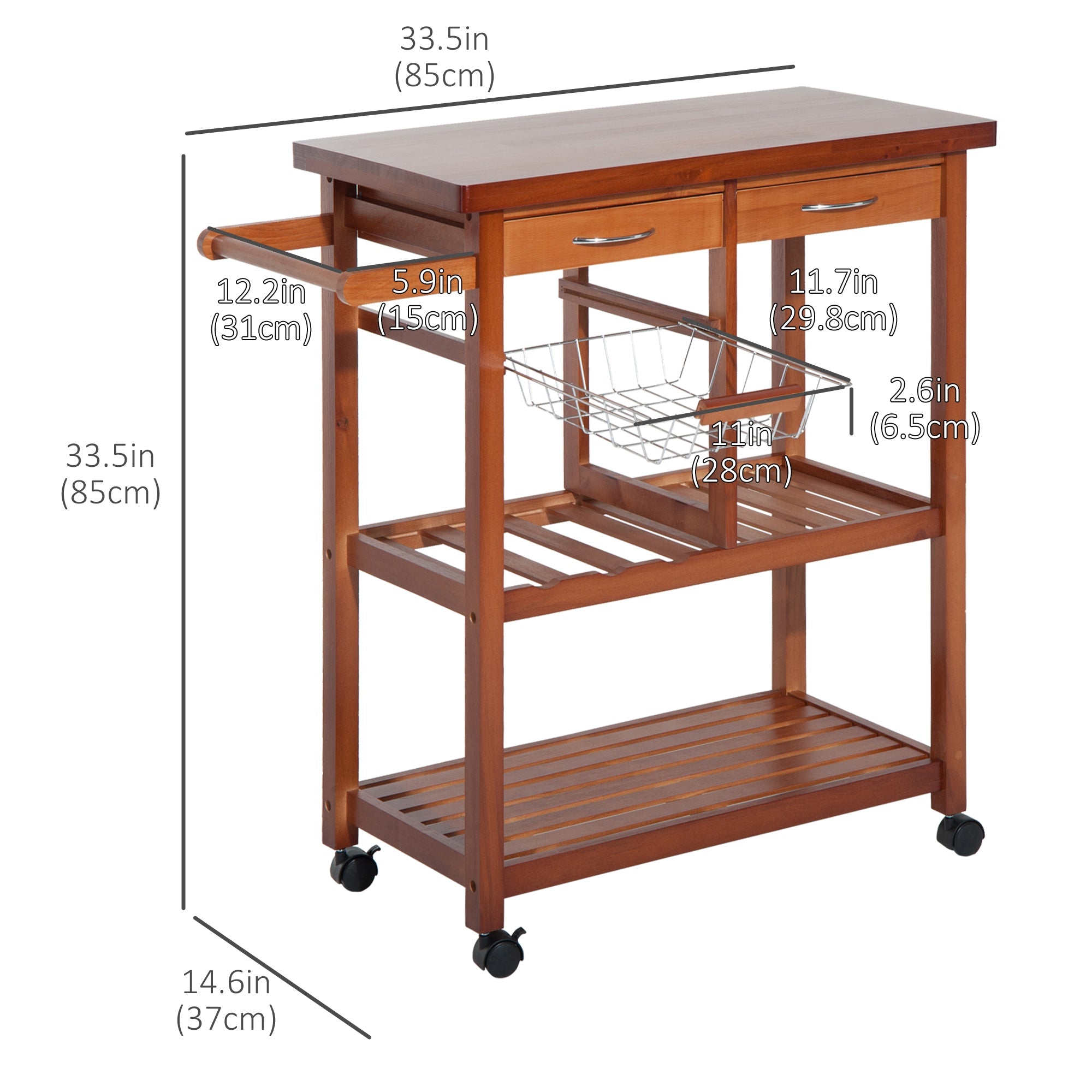 Wooden Kitchen Trolley Cart Basket Drawer Dining Storage w/Roller Holder Wood Kitchen Islands & Kitchen Carts   at Gallery Canada