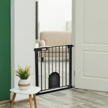 30"-32" Extra Wide Pet Gate Barrier with Small Door, Black Houses, Kennels & Pens   at Gallery Canada