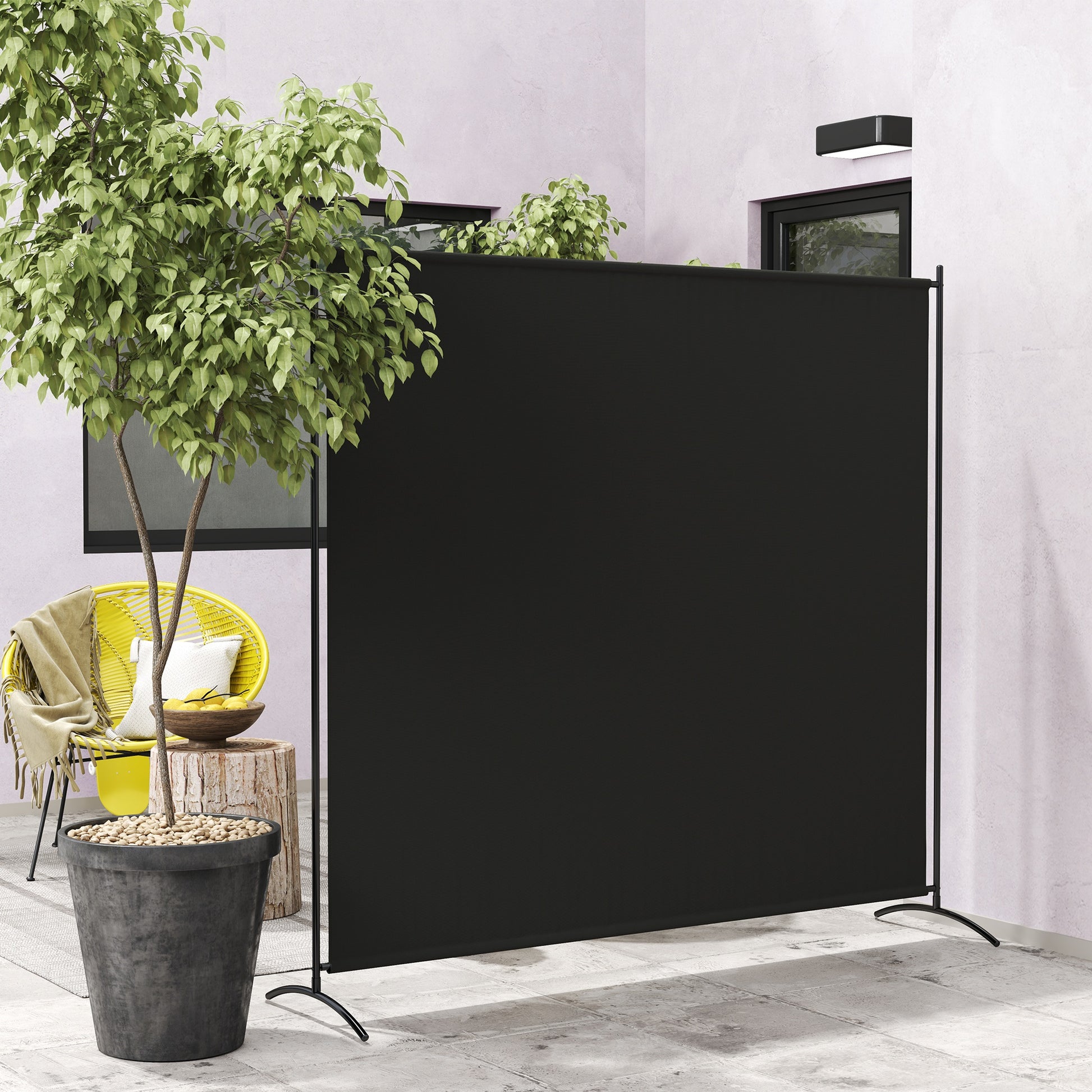 Single Panel Room Divider, UV30+ Privacy Screen, Indoor Outdoor Privacy Panel with Stable Base, Black Side Awnings Black at Gallery Canada