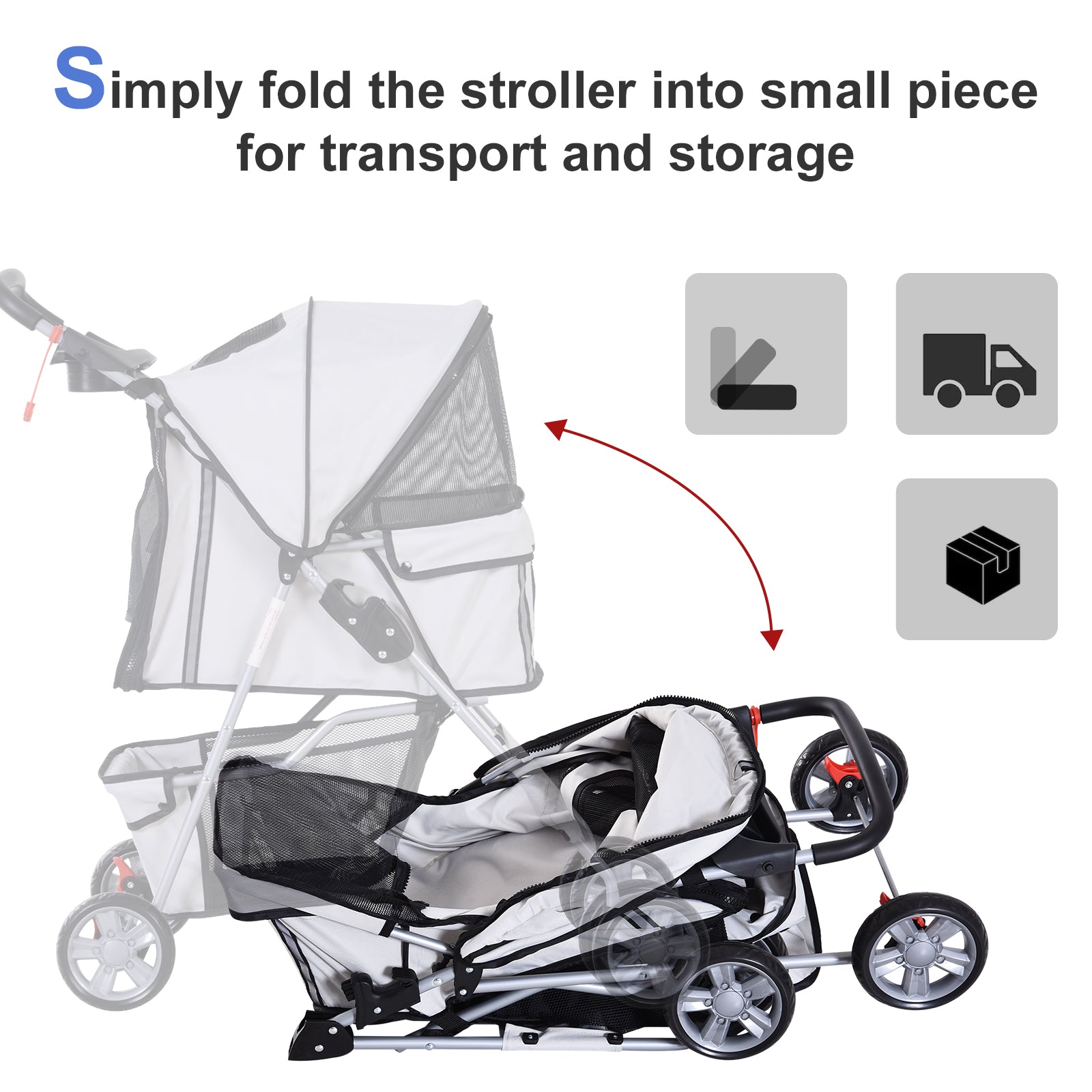 4 Wheel Dog Pet Stroller Dog Cat Carrier Folding Sunshade Canopy with Brake, Grey Dog Bike Trailers & Strollers   at Gallery Canada