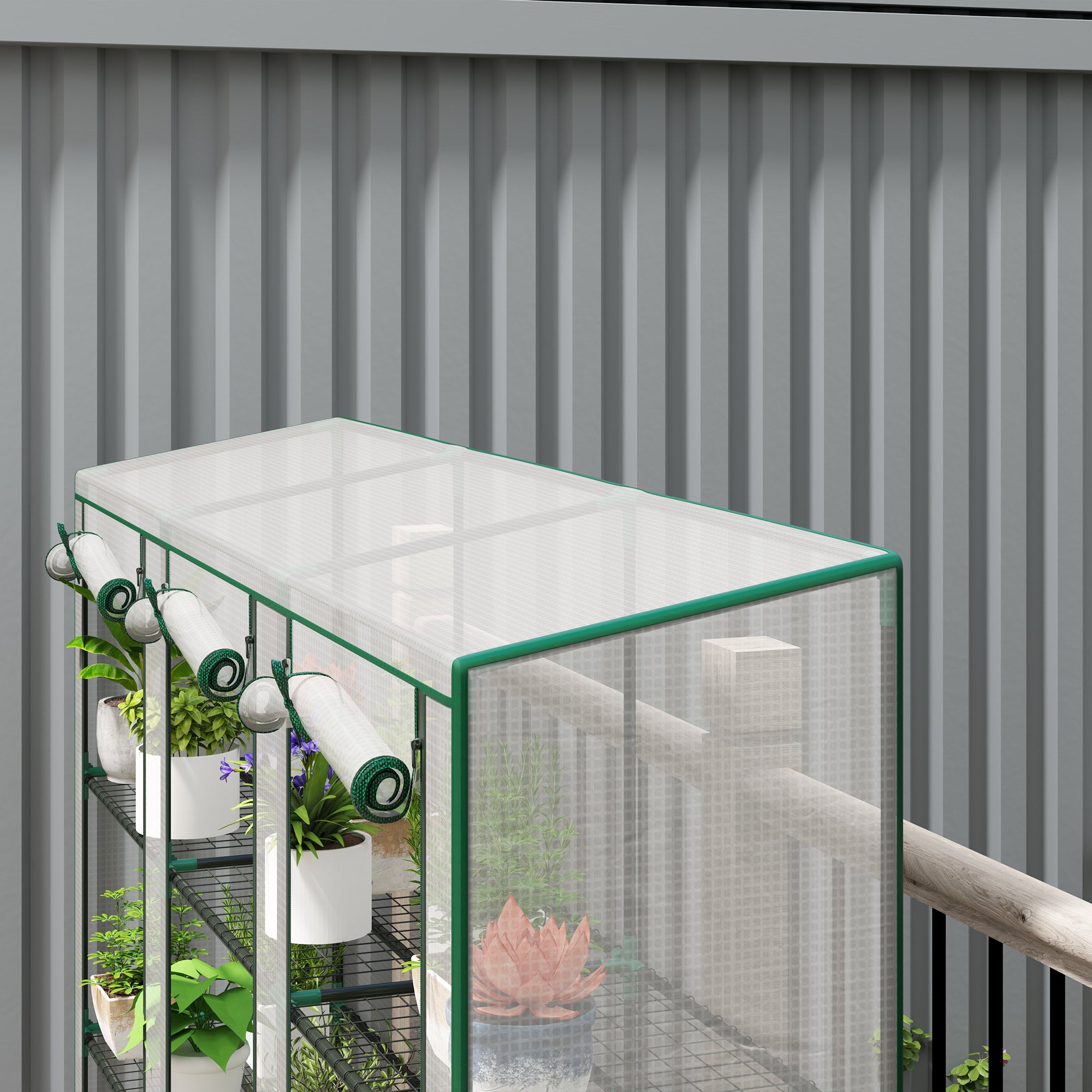 Lean-to Greenhouse with 3 Tier Shelves, Mini Greenhouse with 3 Roll-Up Doors for Indoor Outdoor, White Greenhouses at Gallery Canada