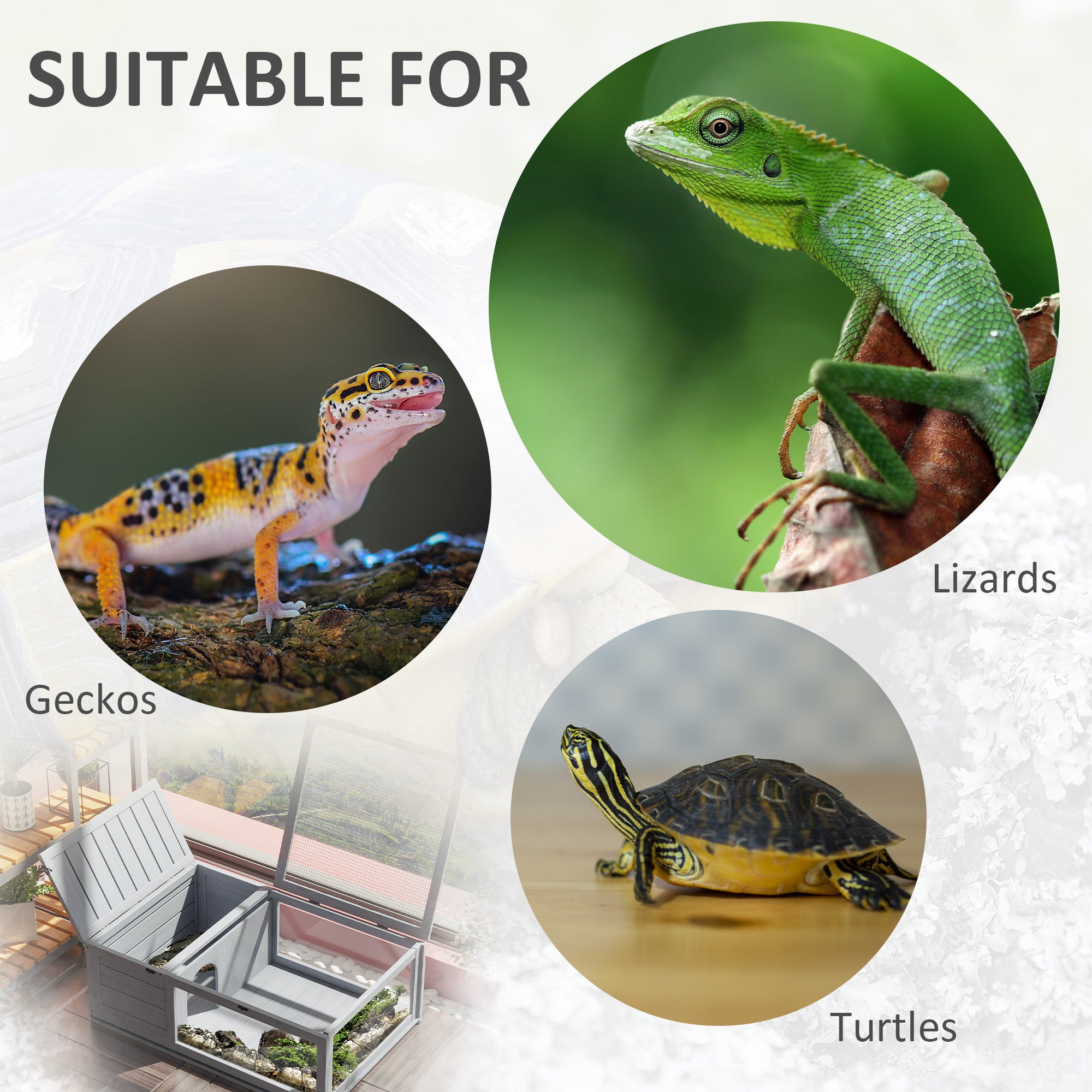 Wood Tortoise House for Lizards, Geckos, Indoor Outdoor Use, 35.8