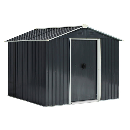 8' x 6' Outdoor Storage Shed, Metal Garden Tool Storage House with Lockable Sliding Doors and Vents for Backyard Patio Lawn, Charcoal Grey