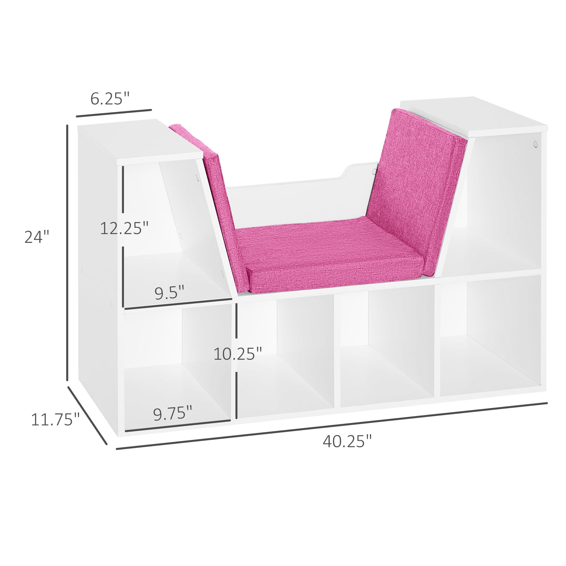 6-Cubby Kids Bookcase w/ Cushioned Seat Reading Nook Storage Organizer Cabinet Shelf Children Bedroom Decor Room White/Pink Small Bookshelves   at Gallery Canada