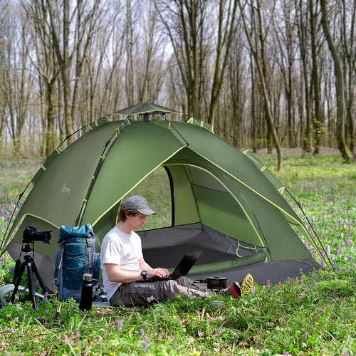 Camping Tent, 3 Person Family Tent, 1000mm Waterproof, with Sewn-in Groundsheet and Carry Bag, for Fishing, Dark Green