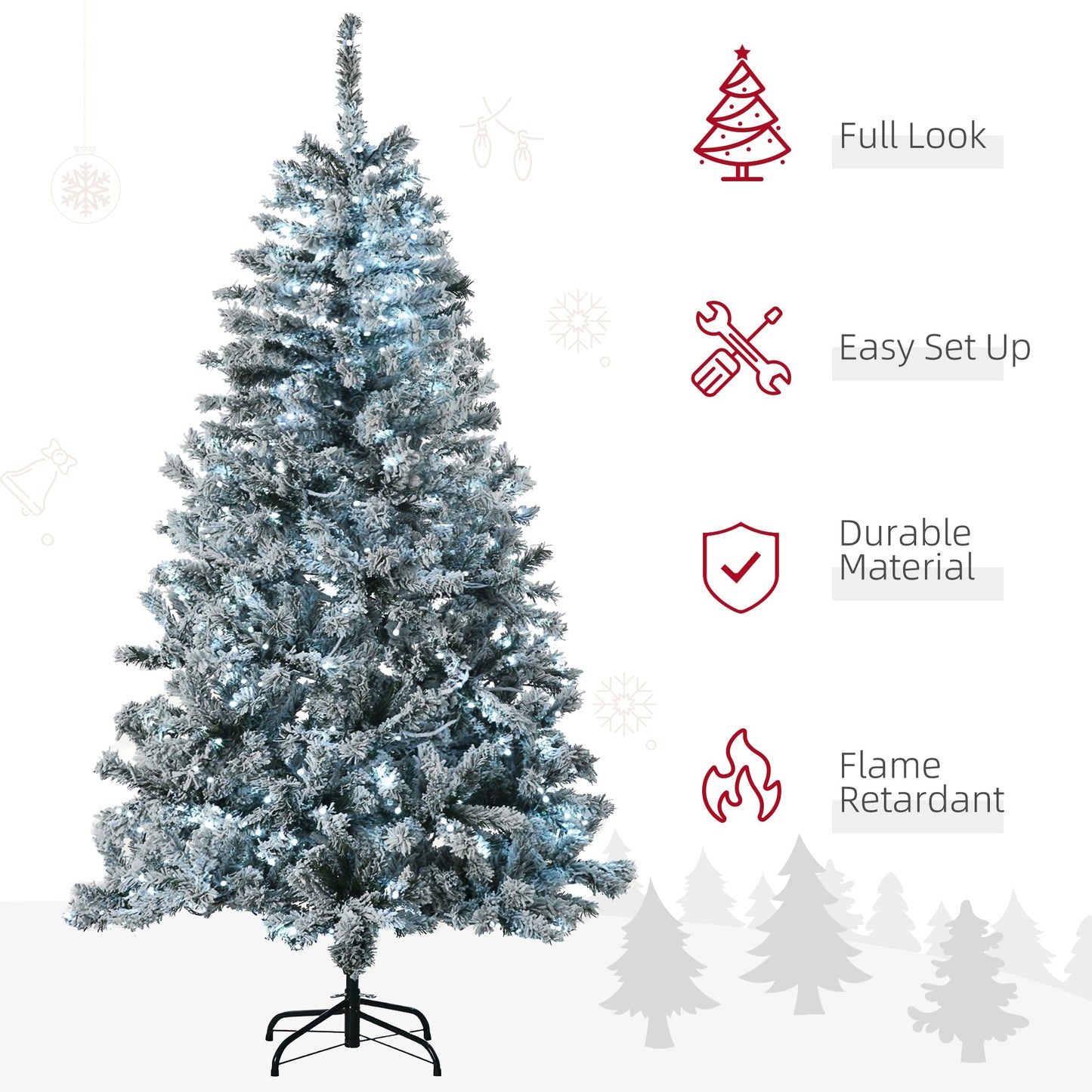 6' Prelit Artificial Flocked Christmas Trees, with Snow Frosted Branches, Cold White LED Lights, Auto Open, Green Artificial Christmas Trees   at Gallery Canada