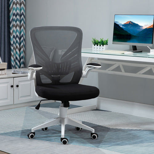 Mesh Office Chair Swivel Task Desk Chair with Lumbar Back Support, Flip-Up Arm, Adjustable Height, Grey Black