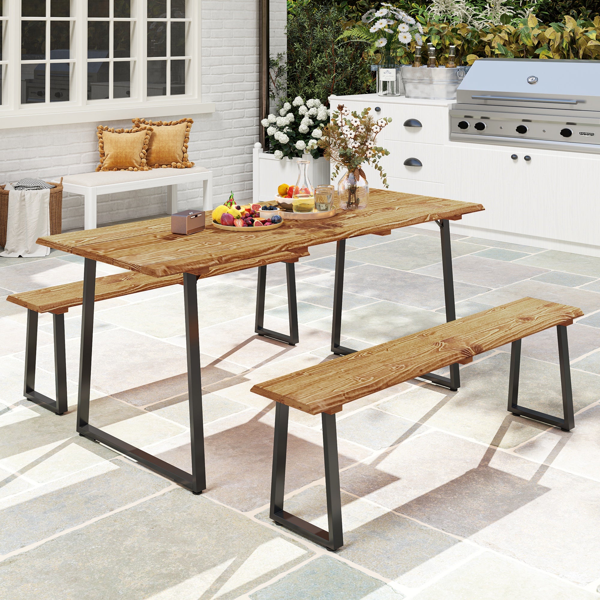 Picnic Table and Bench Set for 6 Persons with 2
