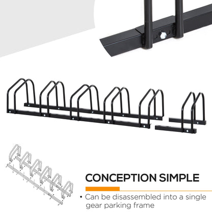 6-Bike Bicycle Floor Parking Rack Cycling Storage Stand Ground Mount Garage Organizer for Indoor and Outdoor Use Black Bike Parking Stands   at Gallery Canada