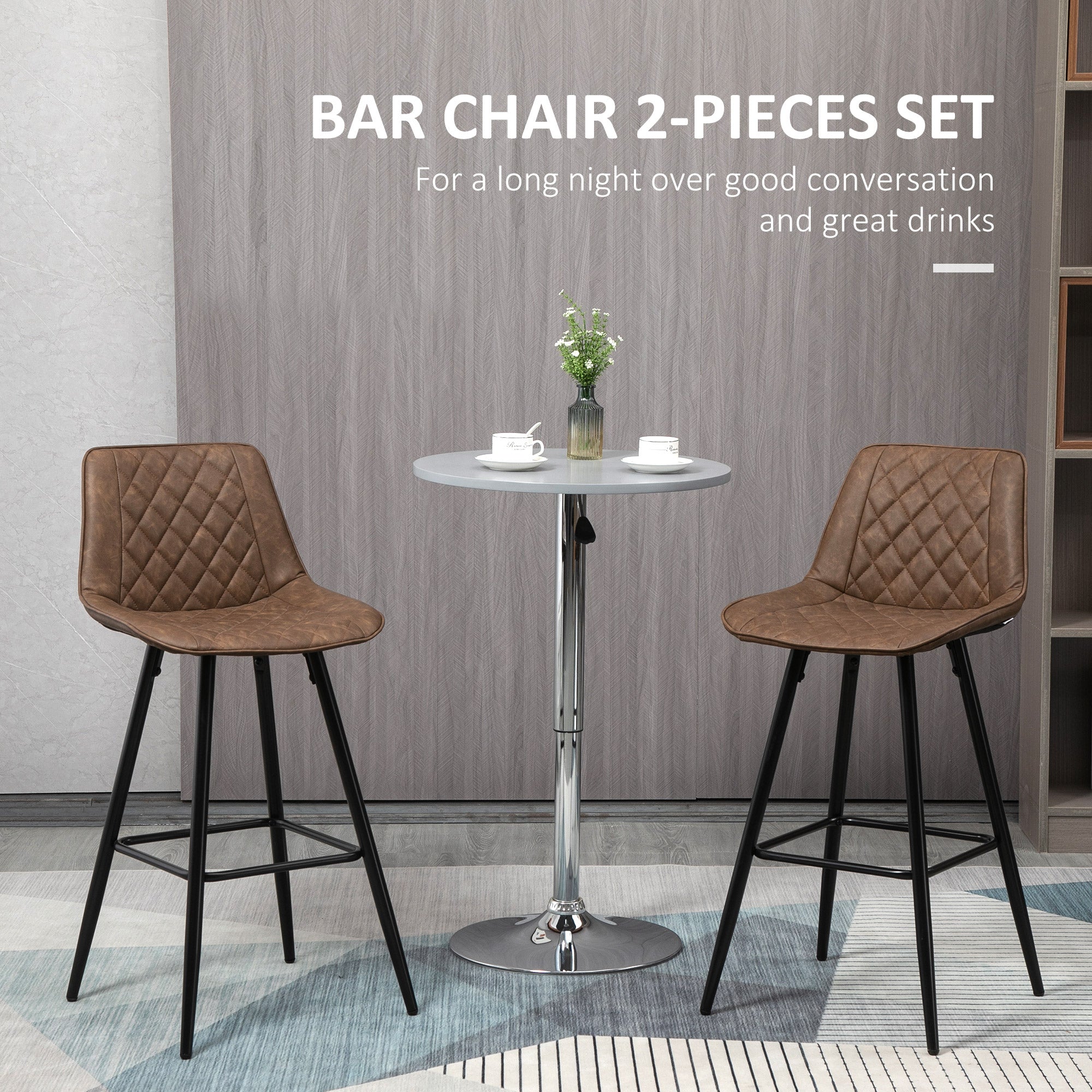 Bar Stools Set of 2, PU Leather Counter Height Bar Chairs, 27.25