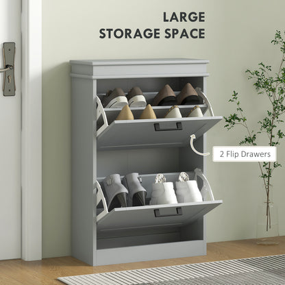 Shoe Storage Cabinet with 2 Flip Drawers and Adjustable Shelves, Narrow Shoe Cabinet for 10 Pairs of Shoes, Grey