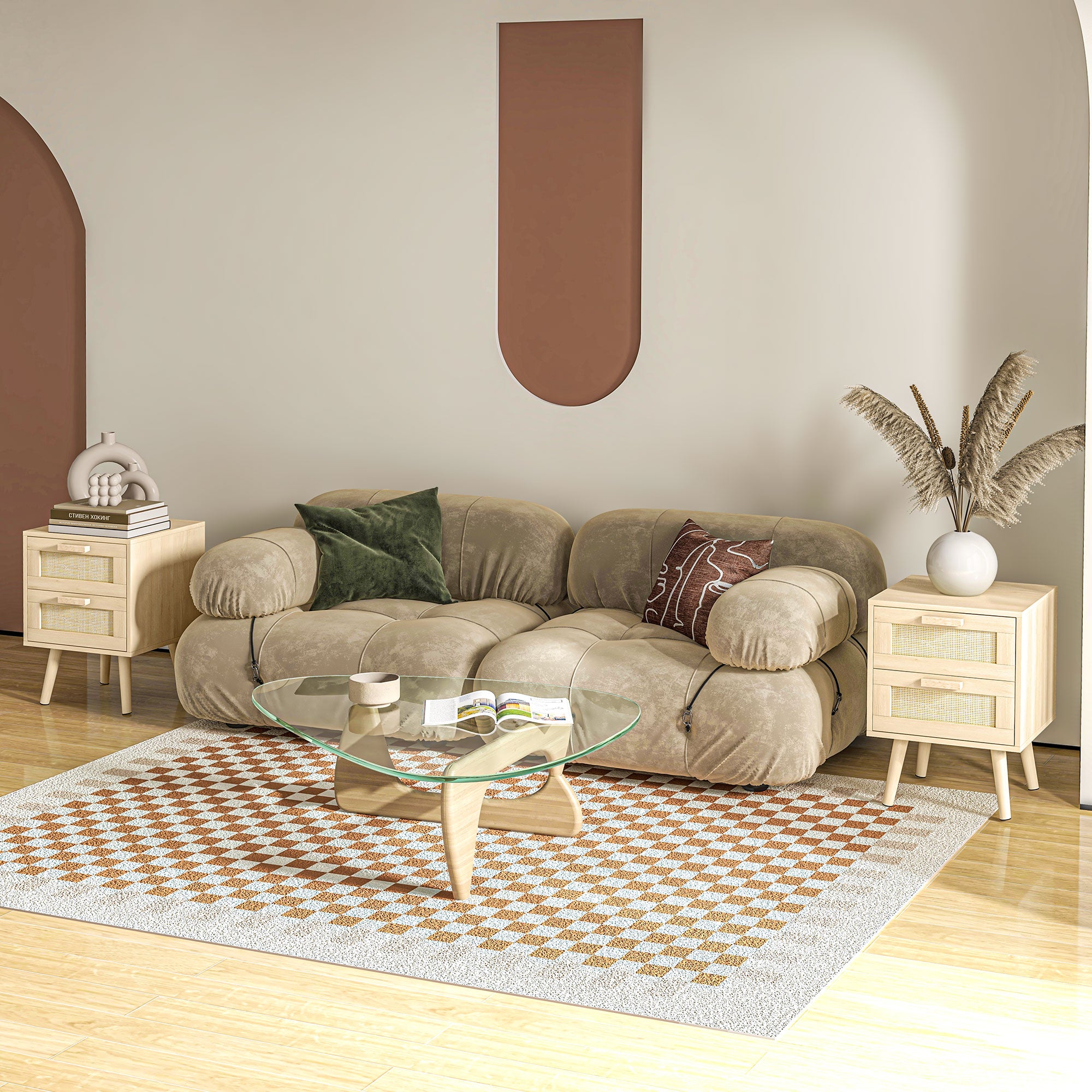 Boho Design Nightstand Set of 2, Side End Table with 2 Drawers for Living Room, Bedroom Bedside Tables at Gallery Canada