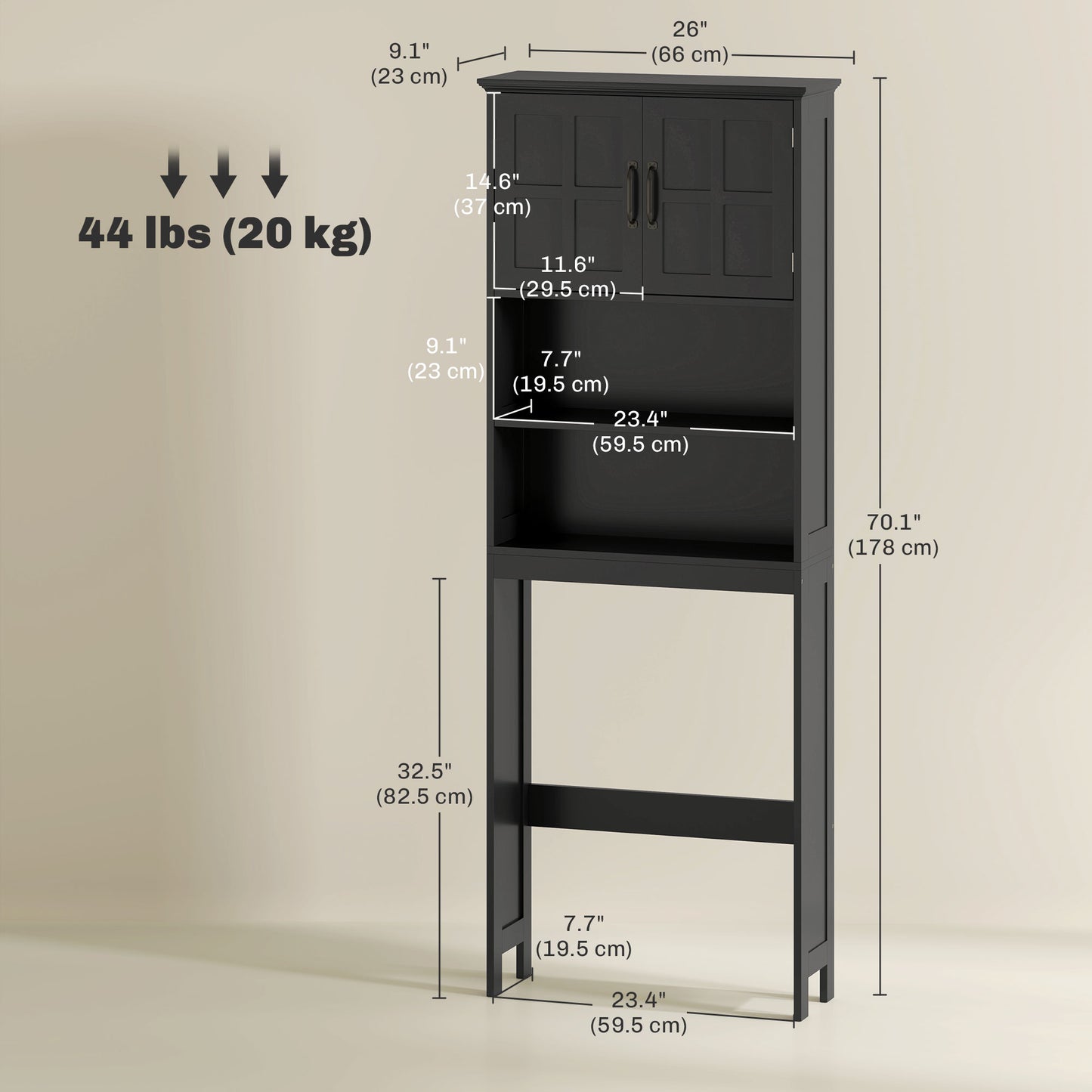 Modern Over The Toilet Storage, Bathroom Cabinets Over Toilet with Open Shelves and Double Door Cabinet, Black Bathroom Cabinets   at Gallery Canada