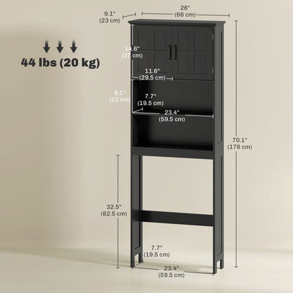 Modern Over The Toilet Storage, Bathroom Cabinets Over Toilet with Open Shelves and Double Door Cabinet, Black Bathroom Cabinets   at Gallery Canada