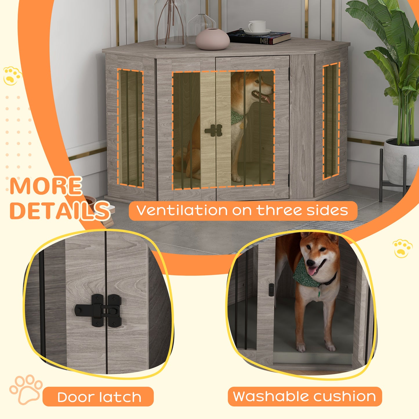 Dog Crate Furniture with Cushion, 41 Inch Conner Design Dog Crate End Table for Medium Dogs, Walnut Brown Houses, Kennels & Pens   at Gallery Canada