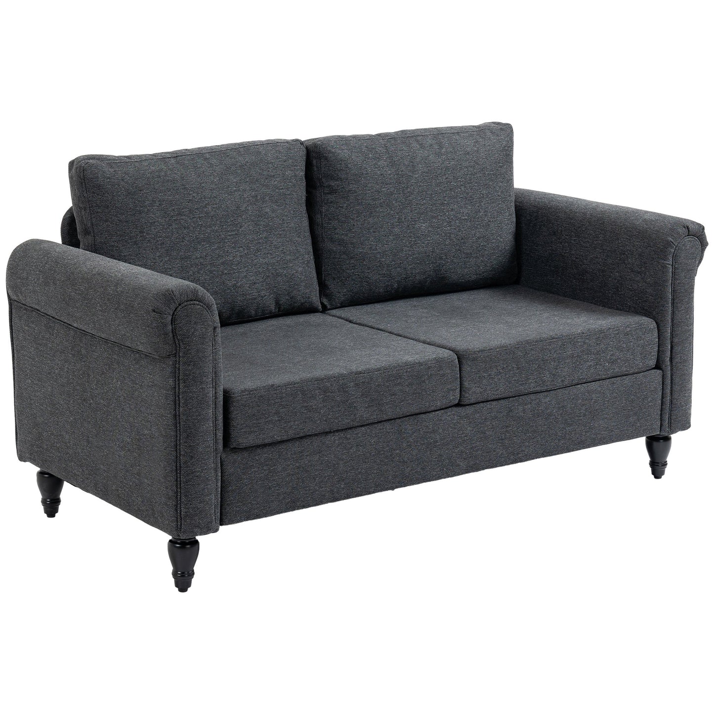 Modern 57.75" Loveseat with Curved Armrests, 2 Cushions, Rubber Wood Legs, Dark Grey 2-Seater Sofas Multi Colour  at Gallery Canada