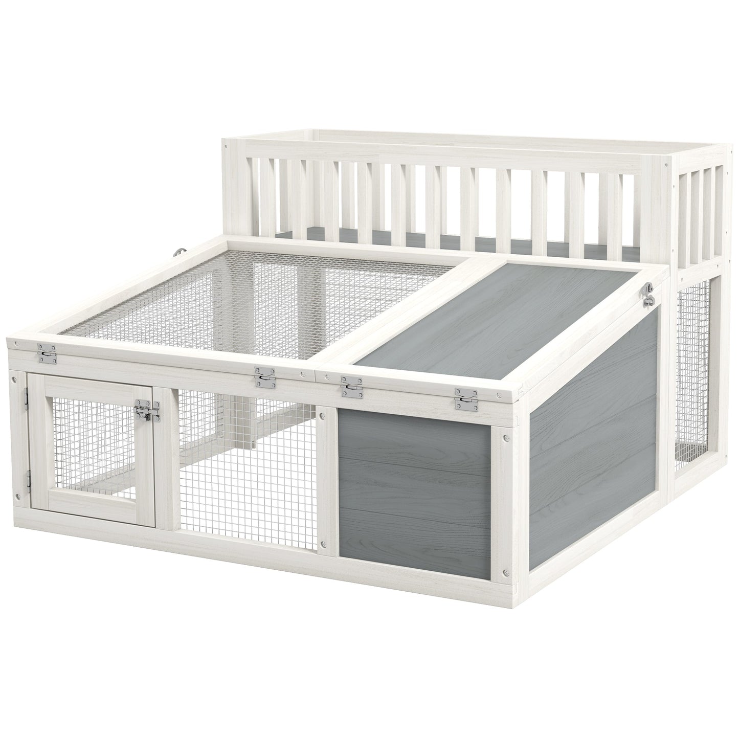 Rabbit Cage Outdoor Indoor Guinea Pig Cage with Run, Openable Tops, for 1-2 Rabbits, 37" x 35" W x 24", Grey Rabbit Hutch White and Grey  at Gallery Canada