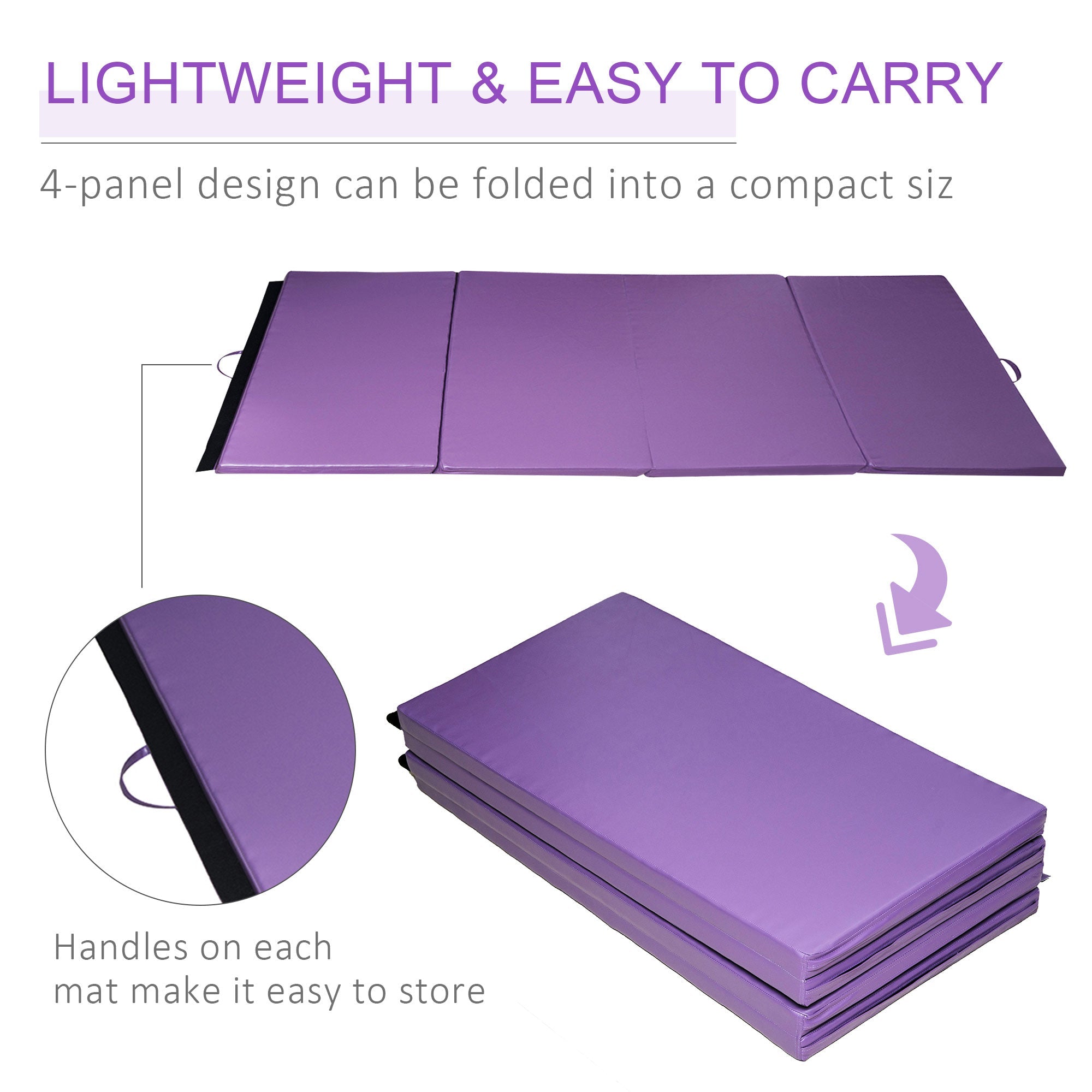 4ft x 8ft x 2inch Tri-Fold Gymnastics Tumbling Mat Exercise Mat with Carrying Handles for MMA, Martial Arts, Stretching, Core Workouts, Purple Gymnastics Mats   at Gallery Canada