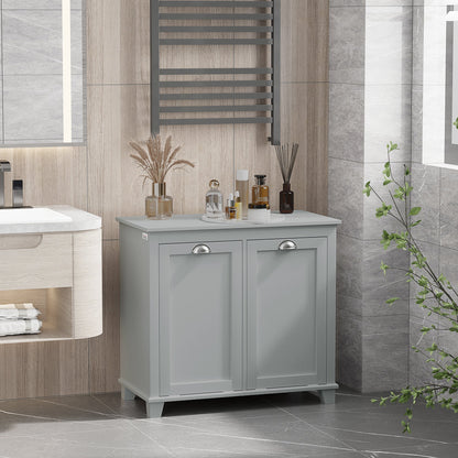 Tilt-Out Laundry Storage Cabinet, Bathroom Storage Organizer with Two-Compartment Tilt Out Hamper, Grey Bathroom Cabinets   at Gallery Canada