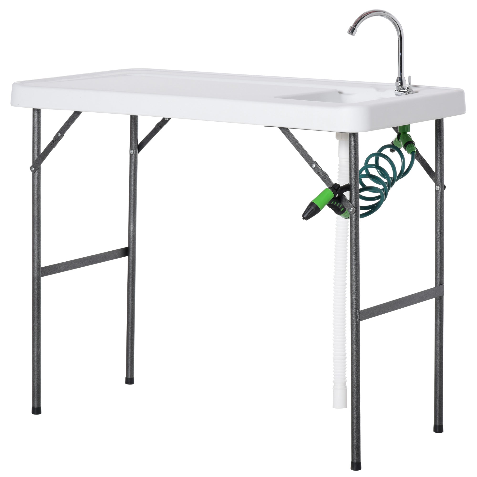 Folding Table Fish Table Cleaning Wash Table with Sink, Faucet and Spray Cleaner for BBQ Camping Picnic Garden 45