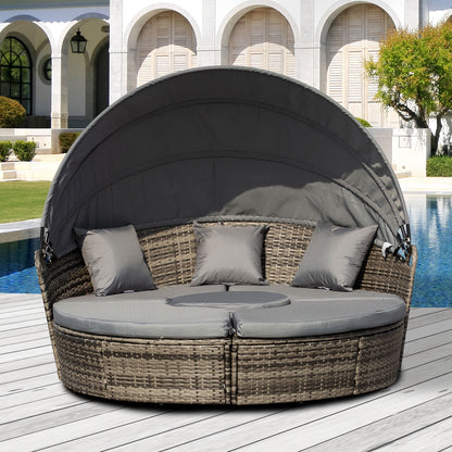 PE Rattan Wicker Outdoor Daybed with Retractable Canopy, Cushions, Grey Daybeds Multi Colour  at Gallery Canada