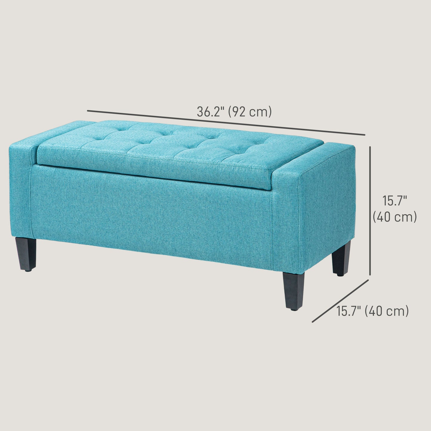 Storage Ottoman Bench, Linen Upholstered Bench with Tufted Design, Green Storage Ottomans & Benches   at Gallery Canada