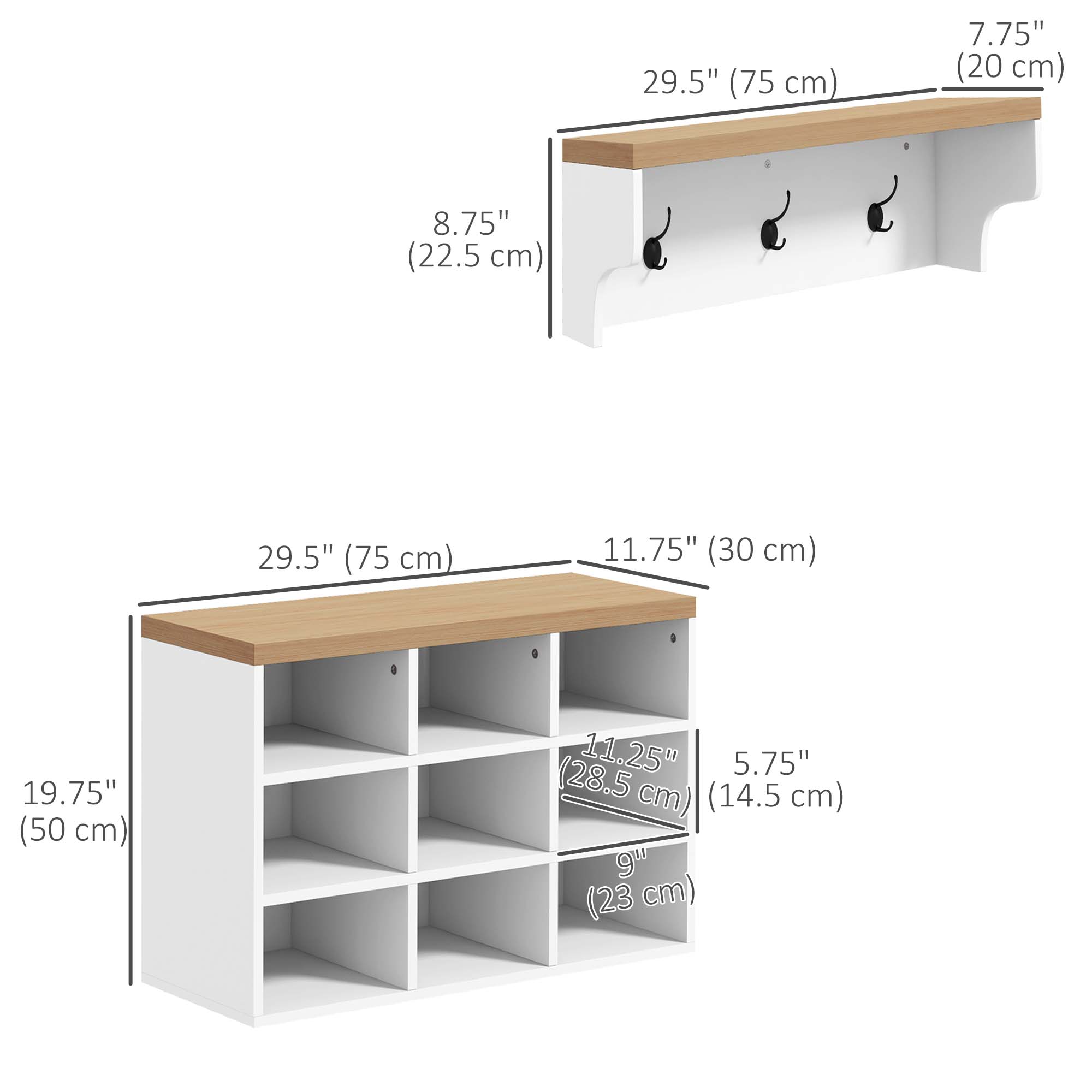 2-in-1 Hall Tree, 5-Hook Coat Rack Shoe Bench Set w/ Bench and Shoe Storage for Entryway, Hallway, White Clothing Storage   at Gallery Canada