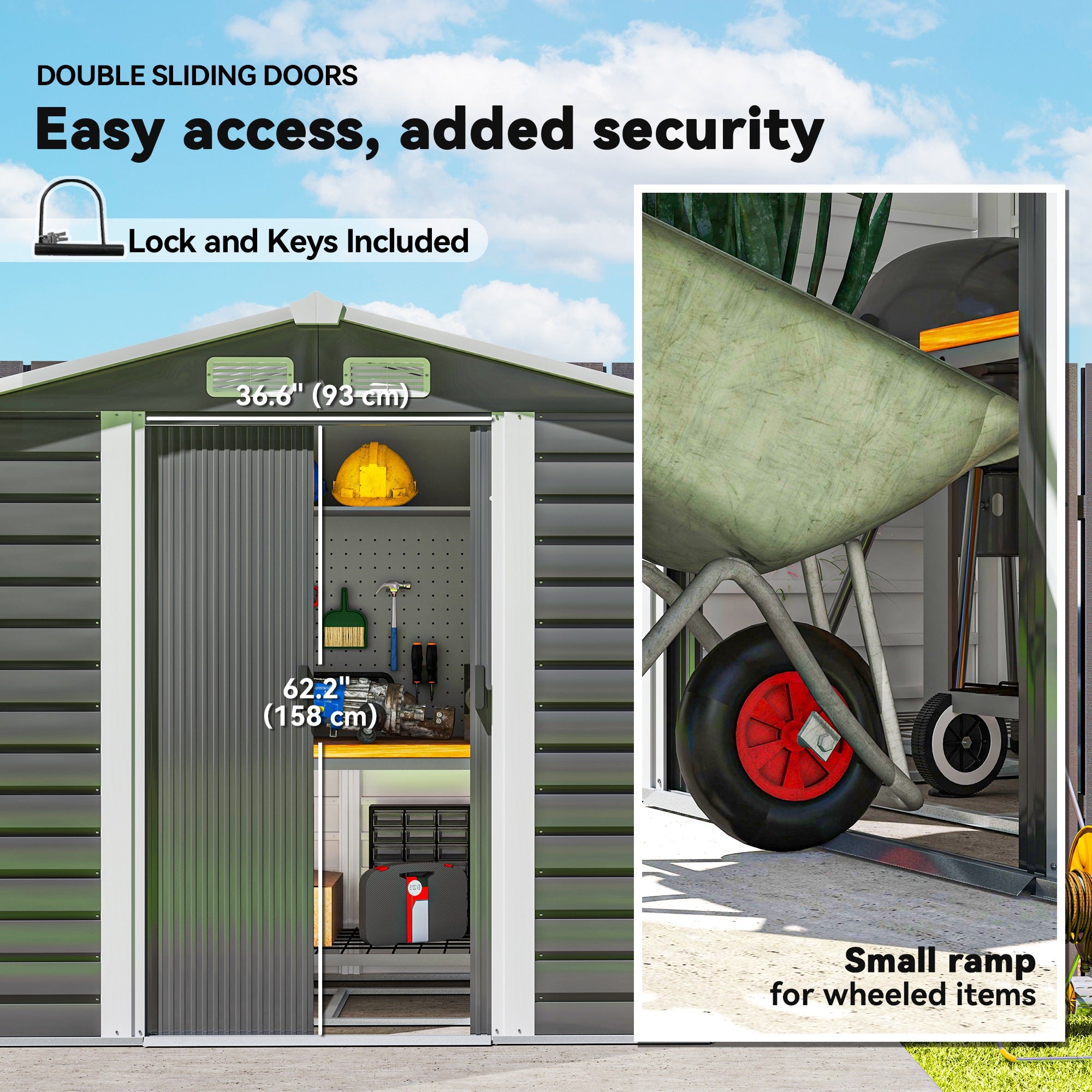 7' x 4' Outdoor Storage Shed, Metal Garden Shed with Lockable Doors and Gloves for Backyard, Garden, Patio, Dark Grey Sheds at Gallery Canada