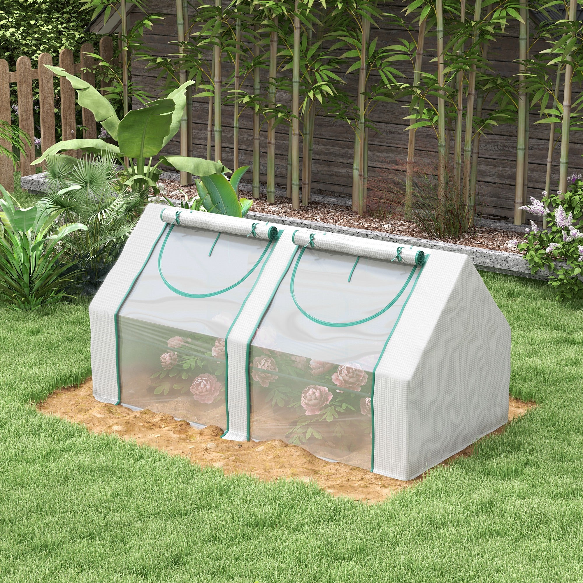6' x 3' x 3' Portable Mini Greenhouse, Garden Green House Kit with 2 PE/Plastic Covers, Steel Frame and 2 Roll Up Zipper Windows, White Mini Greenhouses at Gallery Canada