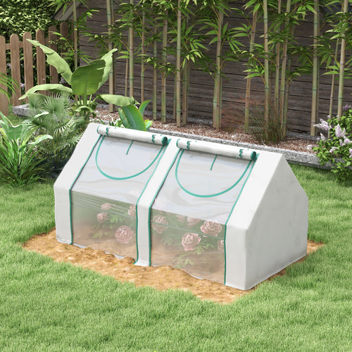 6' x 3' x 3' Portable Mini Greenhouse, Garden Green House Kit with 2 PE/Plastic Covers, Steel Frame and 2 Roll Up Zipper Windows, White