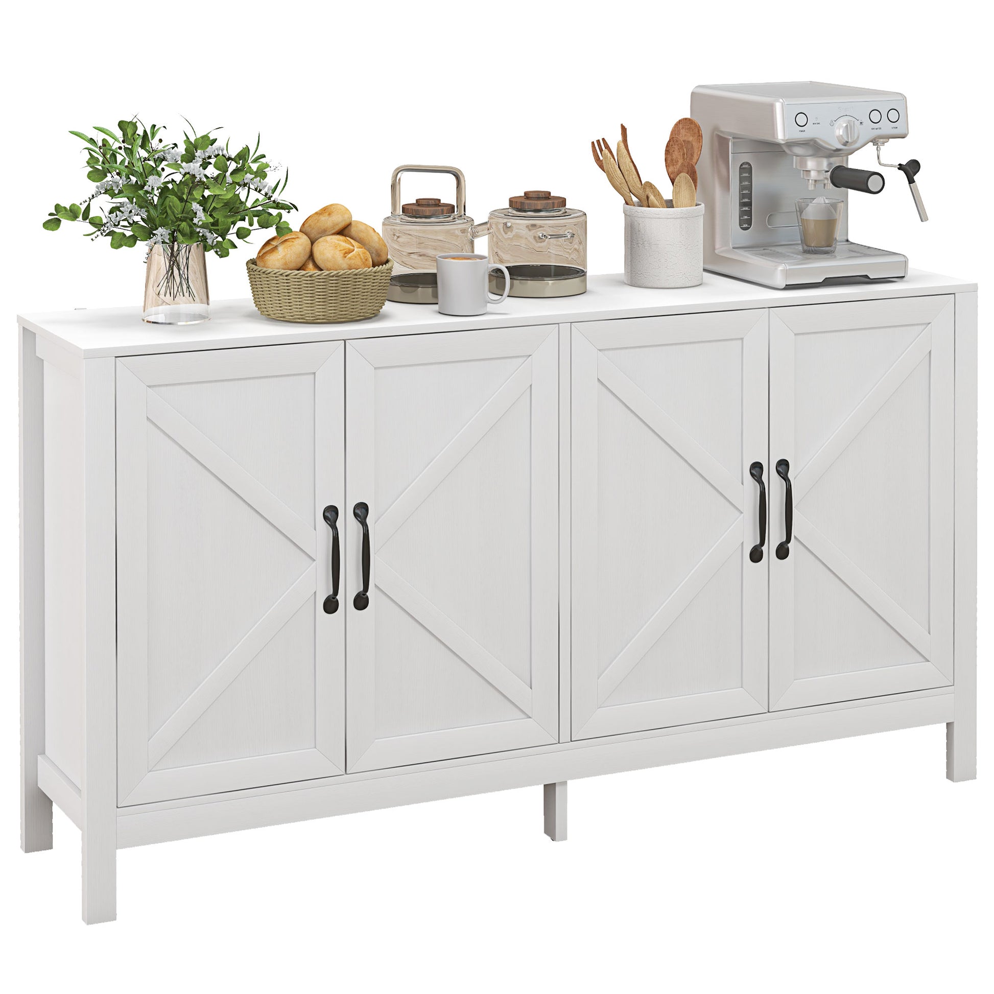 Sideboard Buffet, Storage Cabinet with Barn Door and Adjustable Shelf, TV Stand for TVs up to 65 Inches, White Bar Cabinets   at Gallery Canada