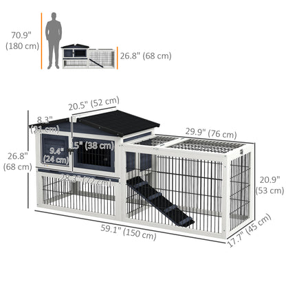 Wood Rabbit Hutch w/ Ramp, Openable Roof, Pull-out Tray, Dark Grey Rabbit Hutch   at Gallery Canada