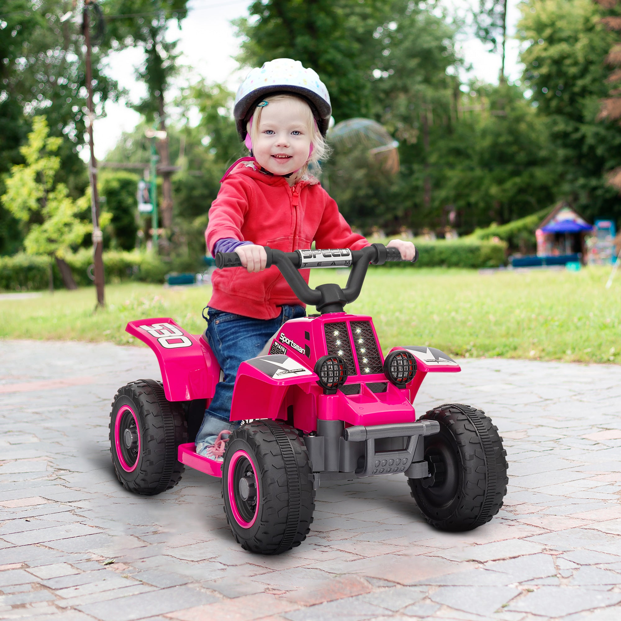 6V Kids ATV Quad, 4 Wheeler Battery Powered Electric Ride on Car w/ Lights, Forward Backward, for 3-6 Years, Pink Electric Toy Cars Pink  at Gallery Canada