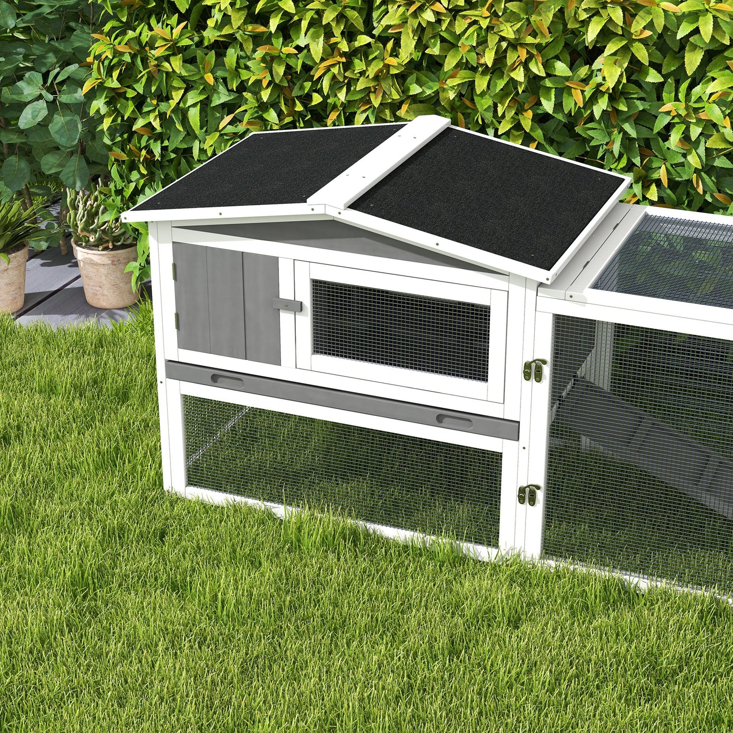 Wooden Rabbit Hutch Guinea Pig House with Removable Tray, Openable Roof, Trough, Run for Tortoises and Ferrets, Grey Rabbit Hutch   at Gallery Canada