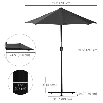 6.6 x 6ft Half Patio Umbrella Outdoor Parasol with Double-Sided Canopy, Crank Handle, Base for Garden, Balcony, Black Patio Umbrellas   at Gallery Canada