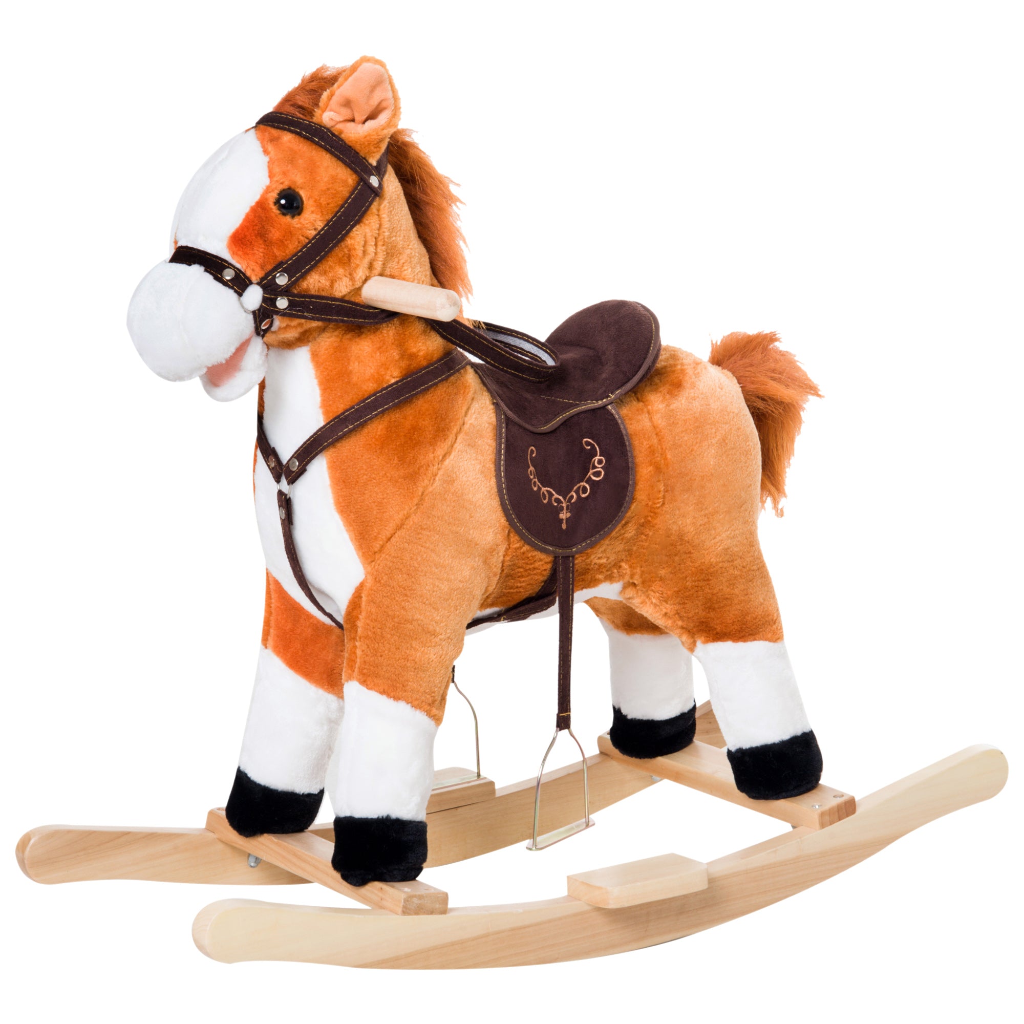 Kids Rocking Horse Child Plush Ride on Toy with Realistic Sound Red Brown Rocking Horses at Gallery Canada