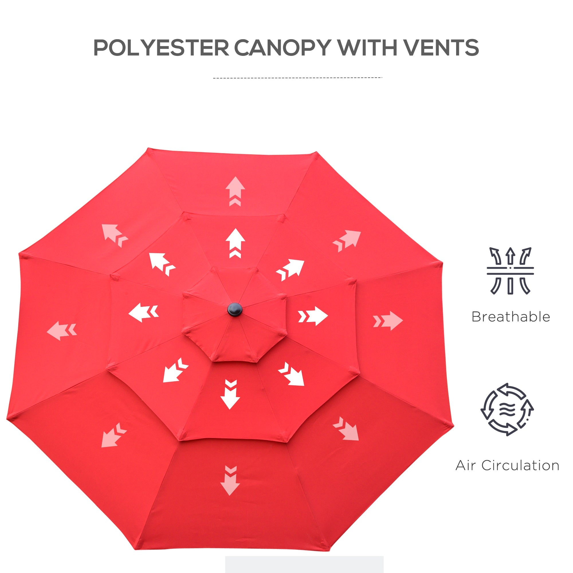 9FT 3 Tiers Patio Umbrella Outdoor Market Umbrella with Crank, Push Button Tilt for Deck, Backyard and Lawn, Red Sun Umbrellas   at Gallery Canada