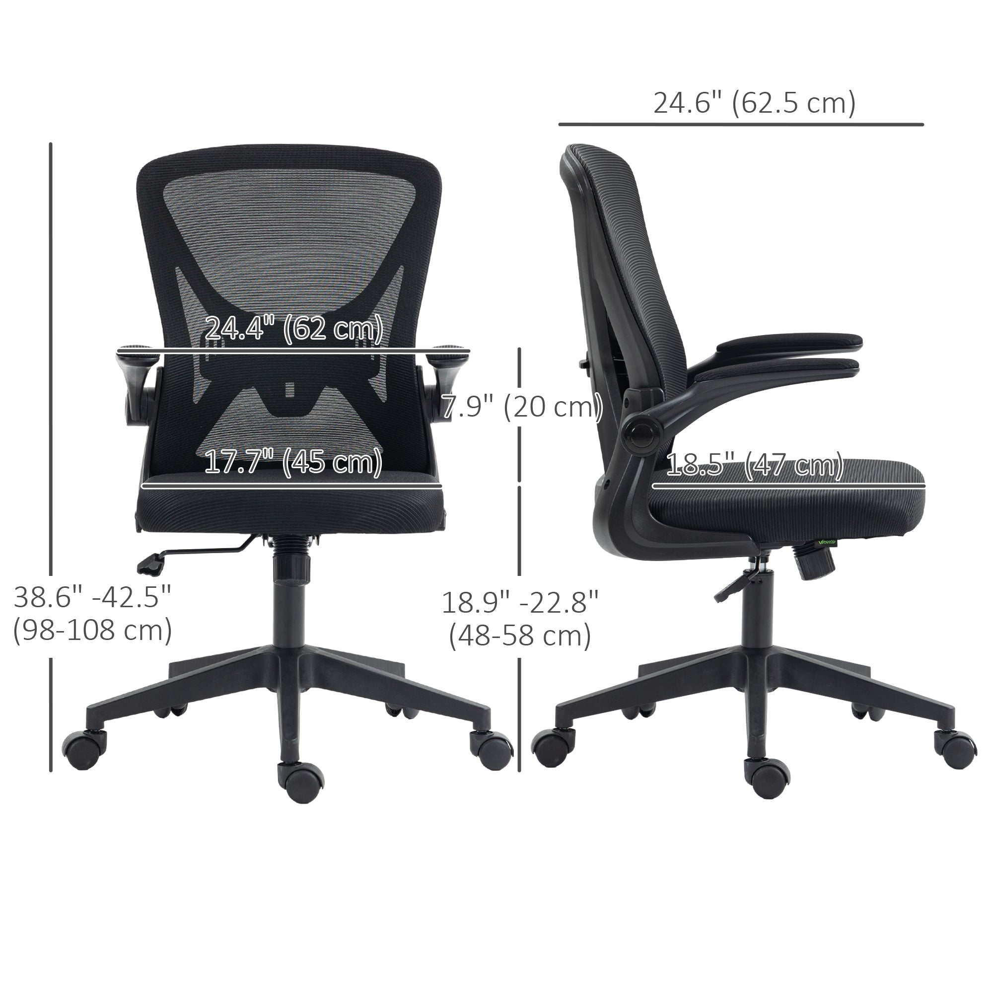 Mesh Office Chair, Swivel Desk Chair with Lumbar Back Support, Adjustable Height, Flip-Up Arm, Black Office Chairs   at Gallery Canada