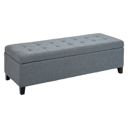 Large 50" Rectangular Storage Ottoman Bench, Tufted Upholstered Linen Fabric Wood Feet Entry Bench, Contemporary Home Decor Grey Storage Ottomans & Benches Grey  at Gallery Canada