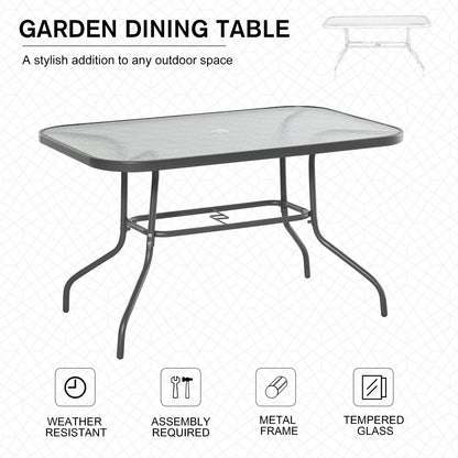 Metal Garden Dining Tables Outdoor Patio w/ Tempered Glass Top, Umbrella Hole, 47.25" x 31.5" Patio Dinning Tables   at Gallery Canada