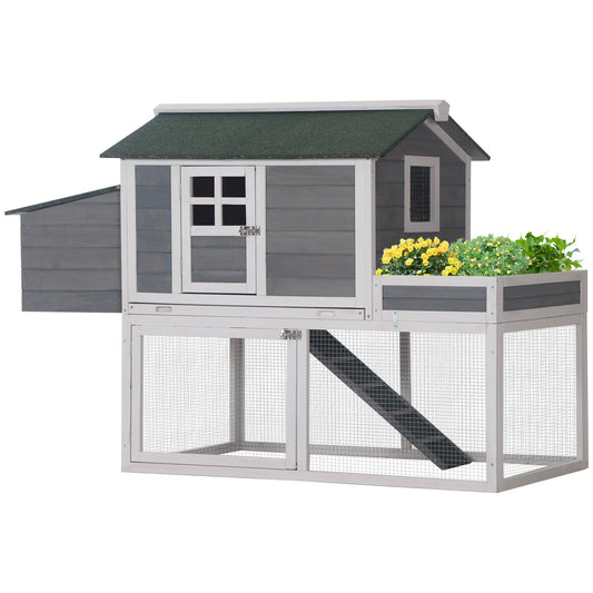 63" Chicken Coop Wooden Hen House Rabbit Hutch Poultry Cage Pen Outdoor Backyard With Garden Box, Run Area, Nesting Box Grey Chicken Coops Multi Colour  at Gallery Canada