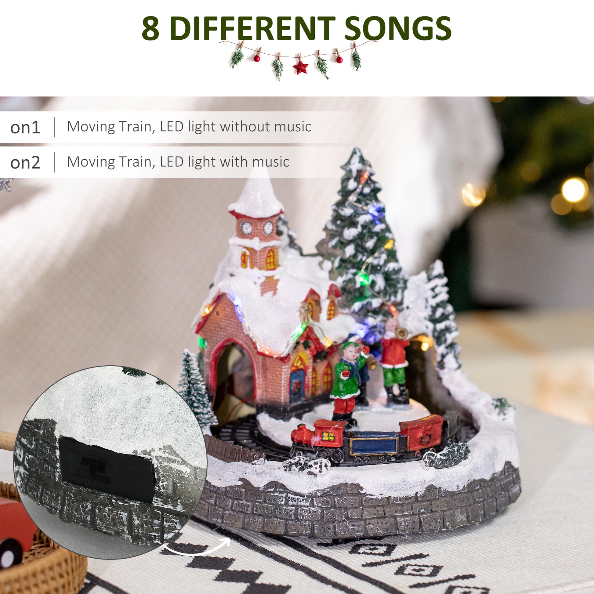 Desktop Christmas Decoration, Christmas Village Houses with Rotating Train, Battery Operated, Multicolored Christmas Village Houses   at Gallery Canada